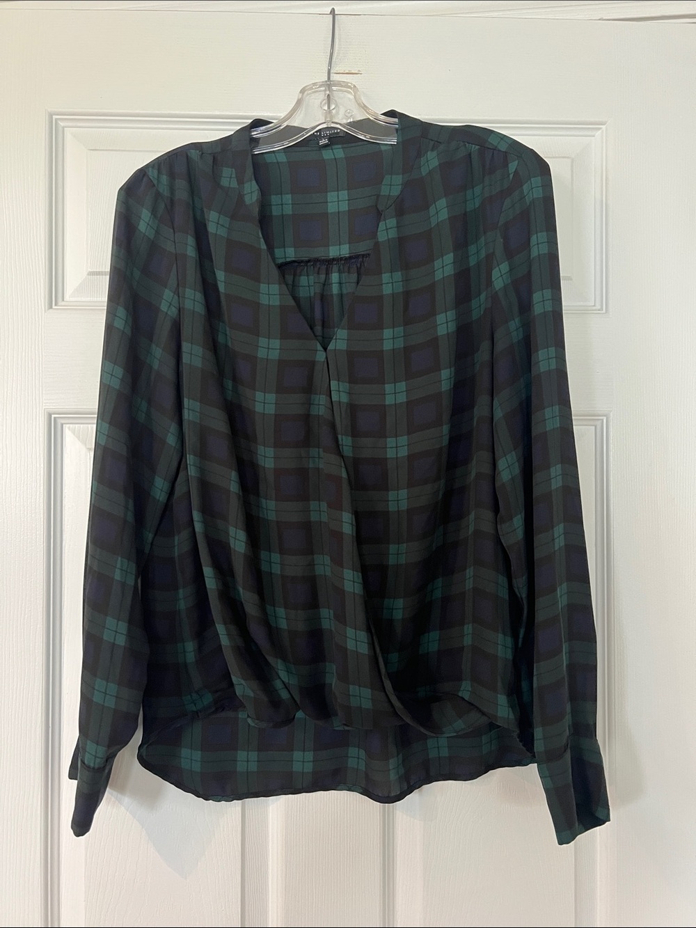 The Limited Black & Green Plaid Wrap-Style Blouse